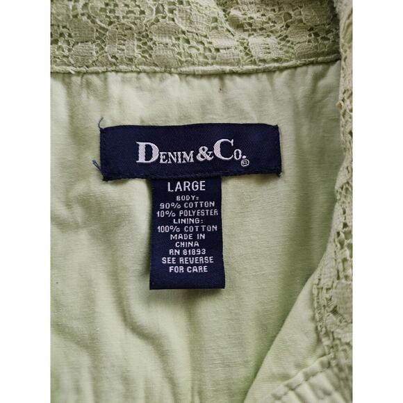 Denim & Co Sz Large Romantic LIME Green Lace Floral Jacket Button Up Pockets - Picture 3 of 7
